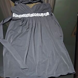 Elegant Black Dress with Embellished Waist